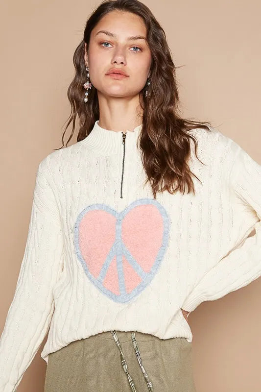 POL Cable-Knit Peace Patch Dropped Shoulder Sweater e631c3f6-8a34-4043-945a-13bd877a4075-Max