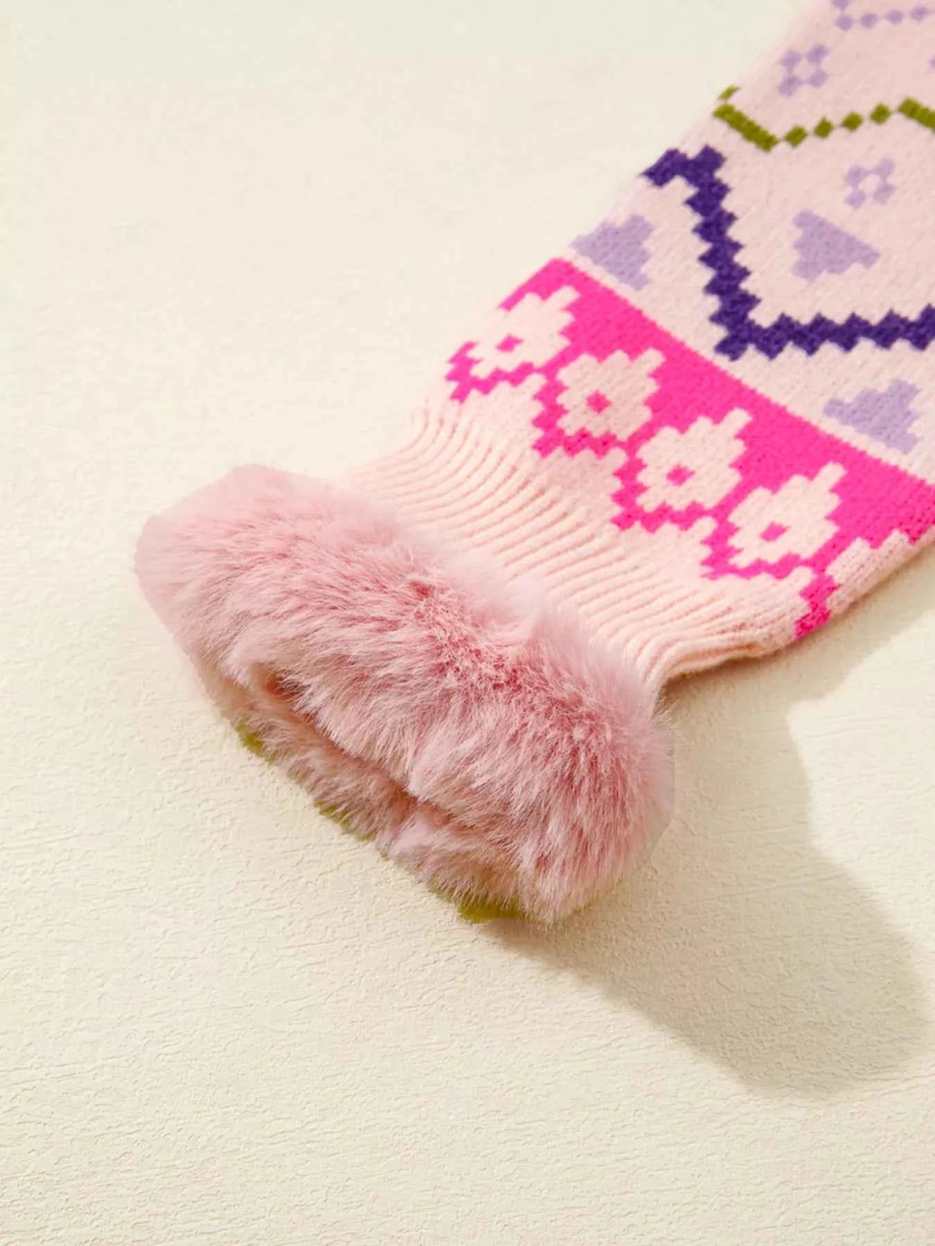 Multicolour Ethnic Christmas Pattern Knit Feather Cuffed Sweater e63a500f666447de936b4d4bc5b066f8-Max-Origin