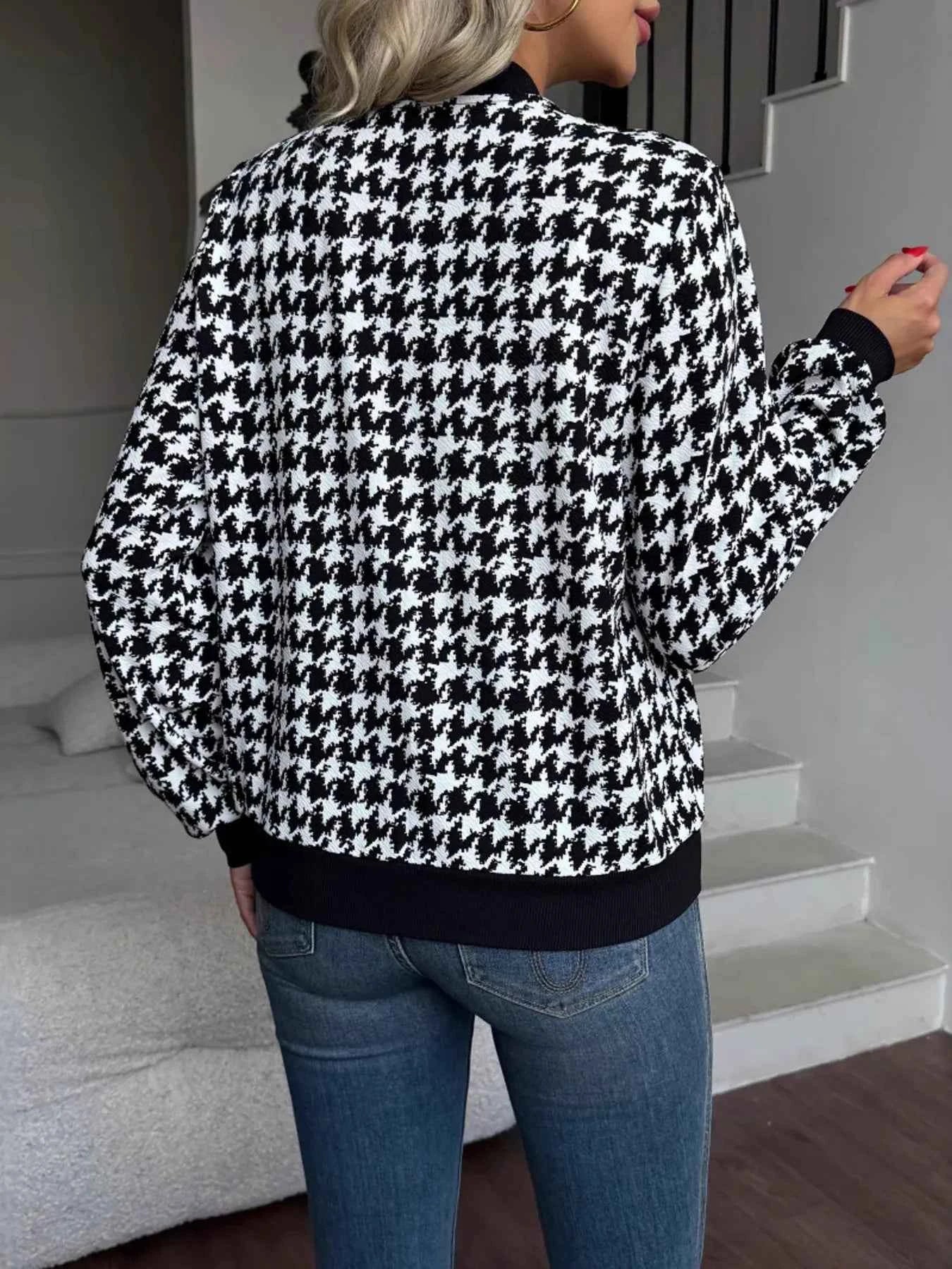 Zip Up Houndstooth Pattern Jacket e63cdc9764d3476d9b70457285b4a390-Max-Origin