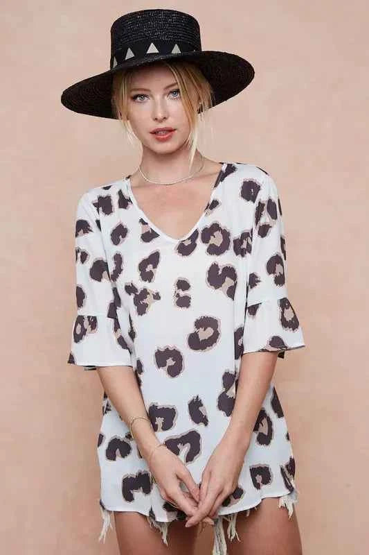 BiBi Leopard Printed V Neck Woven Top with Ruffled LEOPARD e64439f58cd441d99e752ce2272573c8-Max-Origin