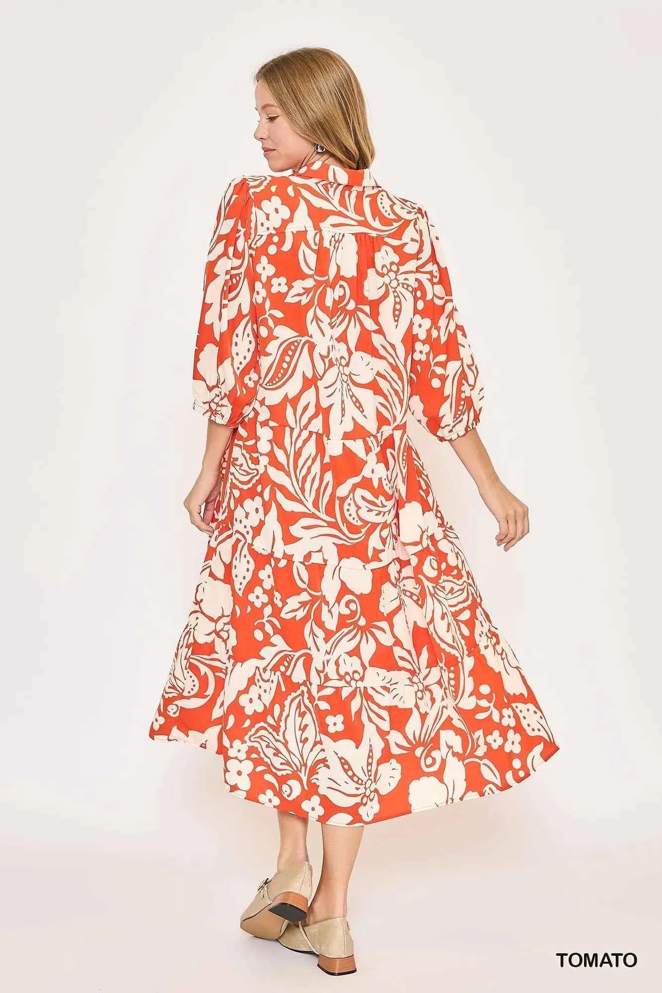 Umgee Floral Print Tiered Midi Dress e6568c62-47e6-43df-9b3b-067e67c1e416-Max-Origin