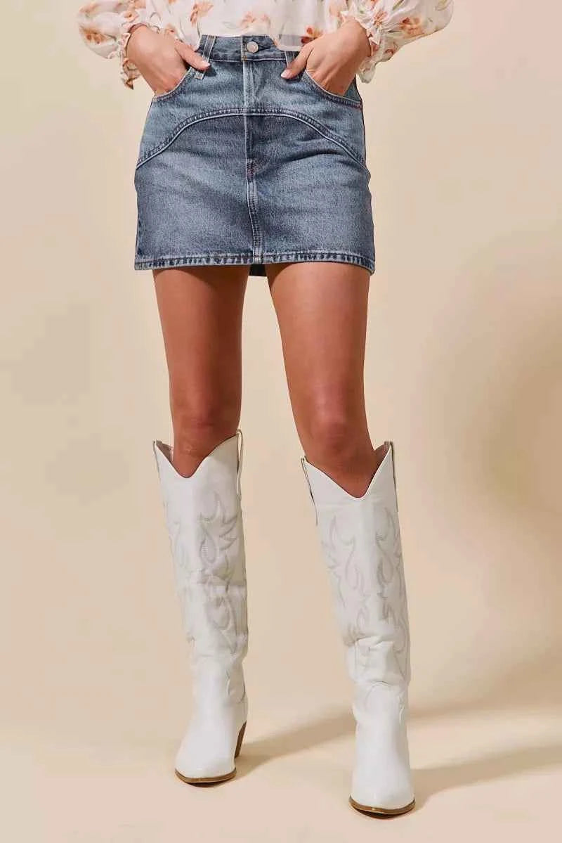 SO ME Washed Denim Mini Skirt with Pockets e6596b7b5894407c9774ec43b0765146-Max-Origin