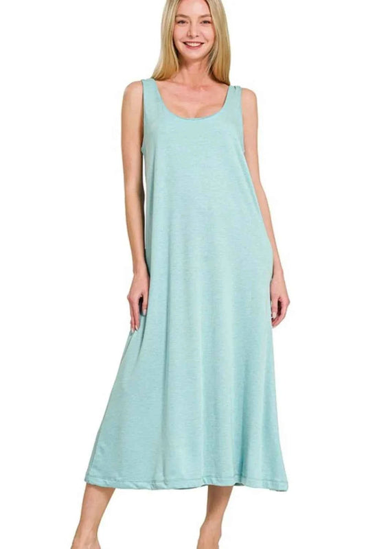 Zenana French Terry Twisted Strap Midi Dress DUSTY TEAL e65c5464-a7f4-4640-b72f-e68d2bb0584c-Max-Origin