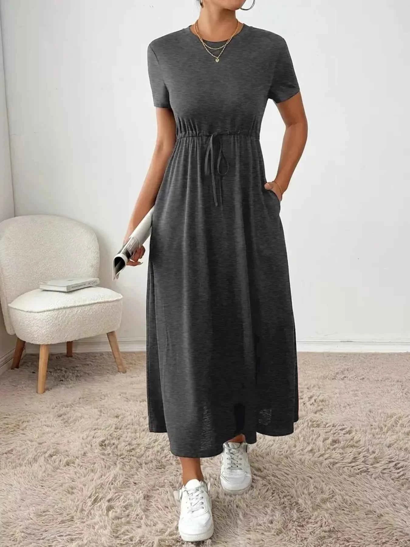 Casual Drawstring Waist Short Sleeve Tee Dress e661ecedda594fb8b1657d3d5c69b0aa-Max-Origin