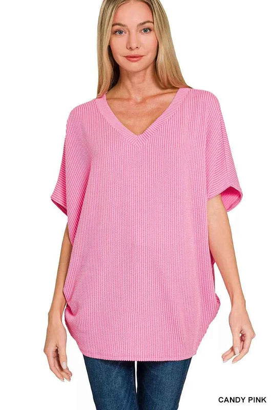 Raised Rib V-Neck Batwing Top e66c853596f7423697729fef32ca0864-Max-Origin