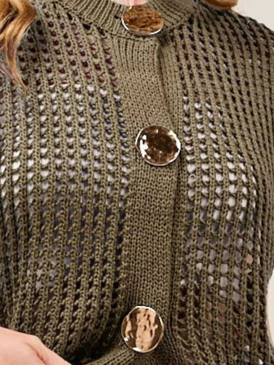 Big Metal Button Front Openwork Sweater Vest e66c8bc5-2c0a-4a9b-b870-420b5e8c4c3d-Max-Origin