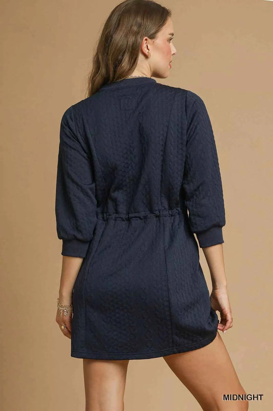 Drawstring Cable Knit Mini Dress with Pockets e675120c-3c1e-4b04-b721-f3a1a0c84cee-Max-Origin