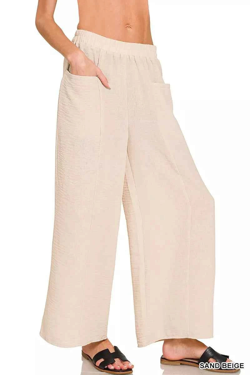 Zenana Woven Airflow Elastic Waistband Pants e6751ef86d9f4fbda53653ad77c4c08a-Max-Origin