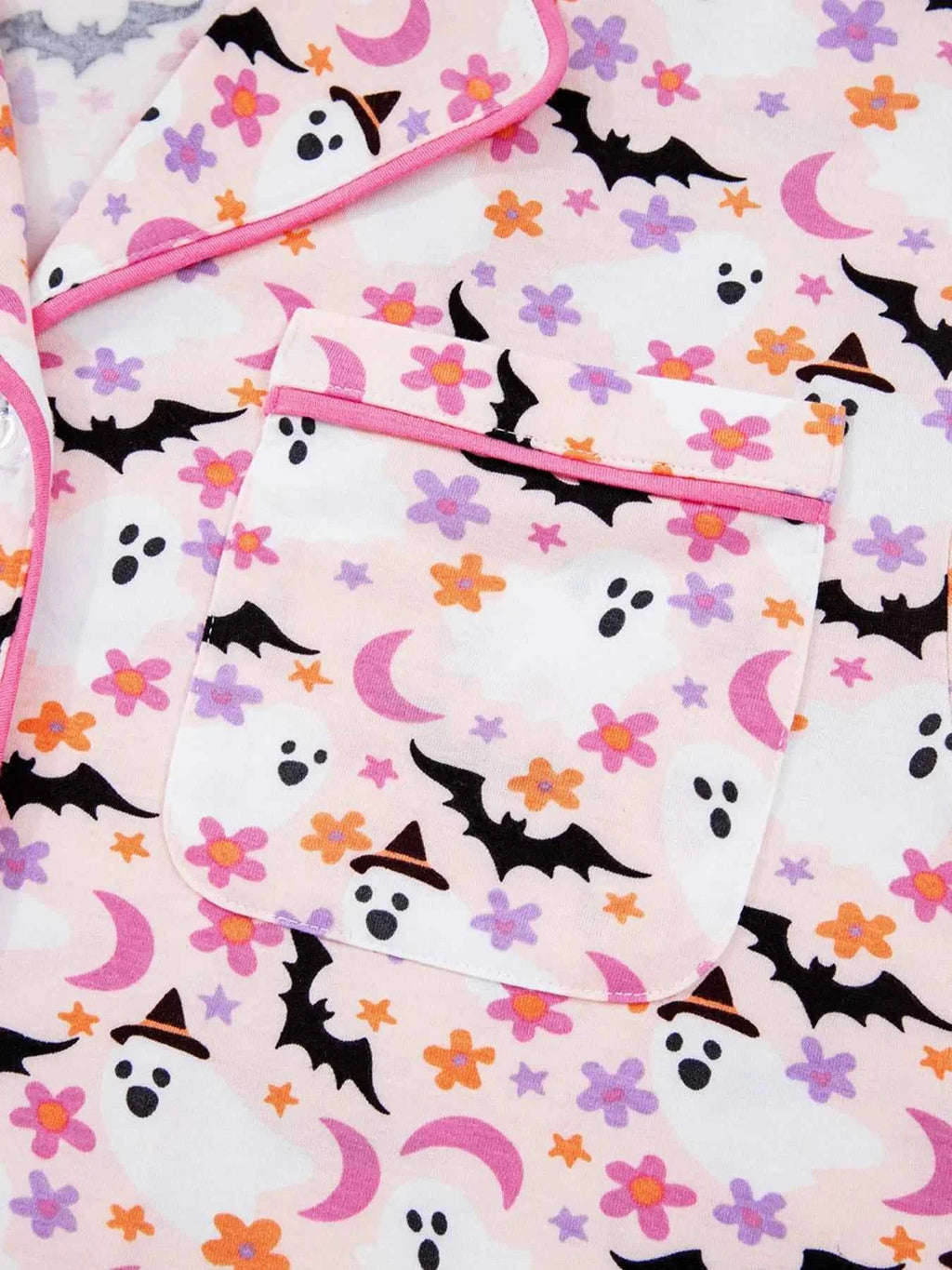 Halloween Ghost Print Button Up Top and Pants Lounge Set e675c31e26d649dfa73fd03a4507866b-Max-Origin