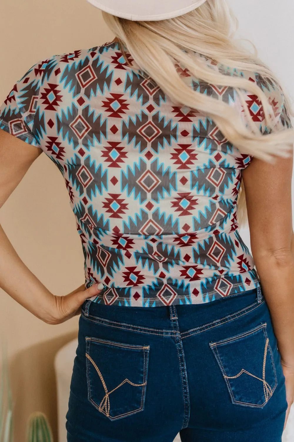 Western Aztec Print Mesh Slim T Shirt e6765b50-94d8-4cca-bd38-68dfc4d537d0-Max-Origin