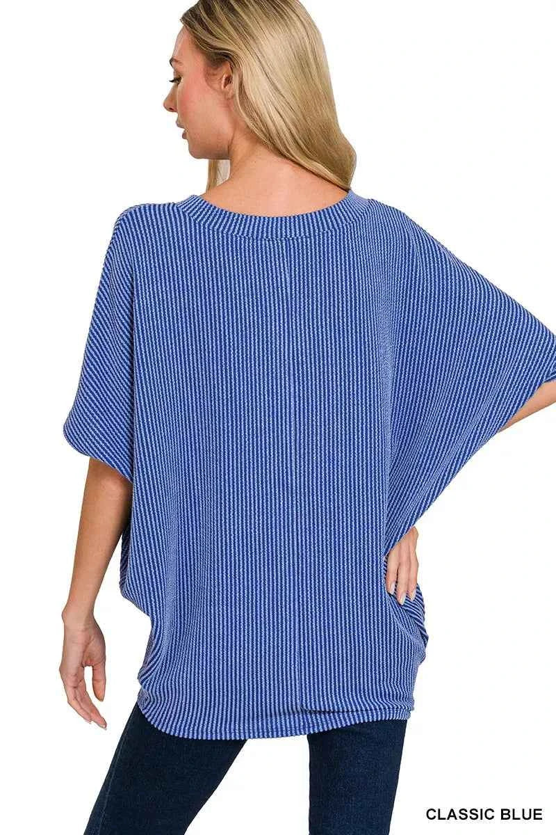 Zenana Raised Rib V-Neck Batwing Top e67c1dd8ea1346189532abe3a16b121b-Max-Origin