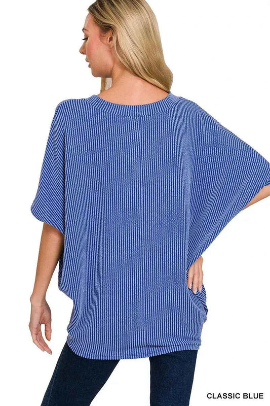 Raised Rib V-Neck Batwing Top e67c1dd8ea1346189532abe3a16b121b-Max-Origin