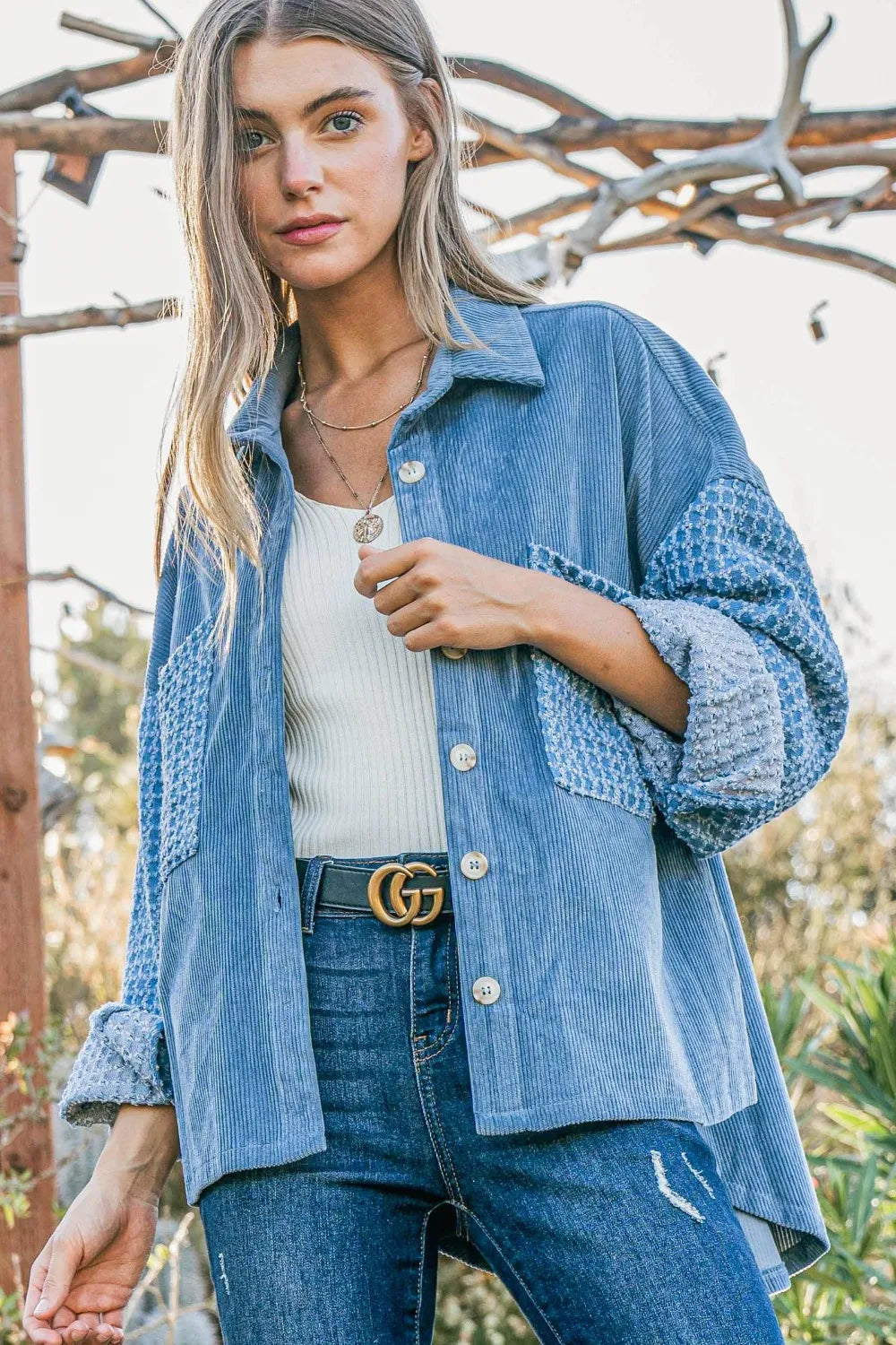Button Down Corduroy Contrast Texture Long Sleeve Shacket Blue e67da1a3-6965-4767-ba69-30da31511aa0-Max