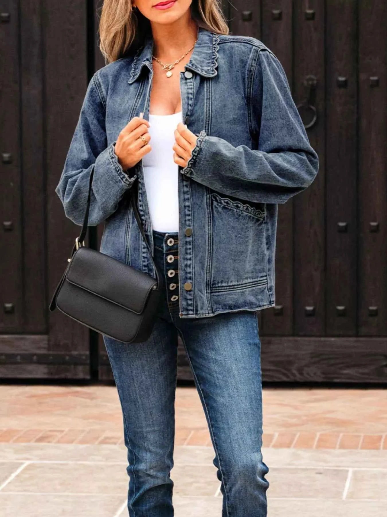 Scallop Trim Collar Patched Pocket Button Up Denim Jacket Navy e6831d19-9d4c-405b-b275-a627525ae663-Max-Origin