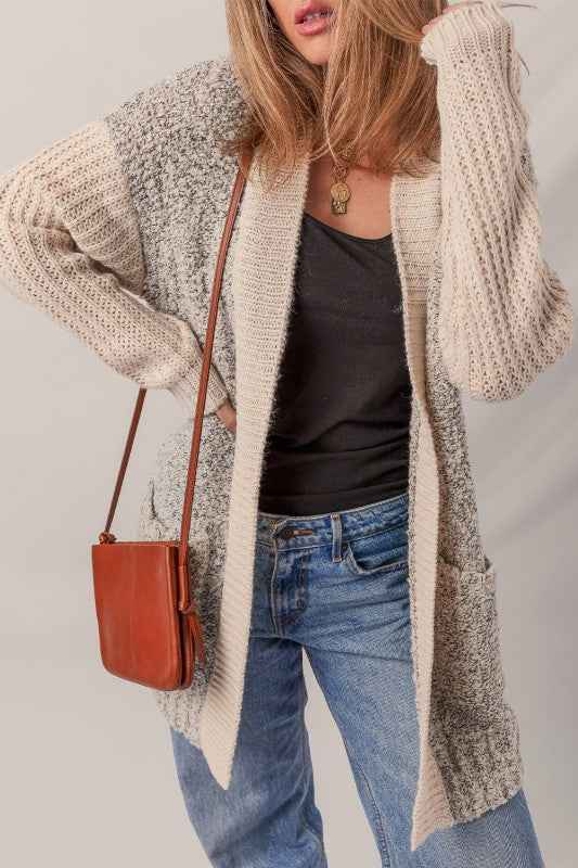 Colorblock Open Front Pocketed Cardigan e688a922-d8d6-43fd-ad13-aa2445ae9685