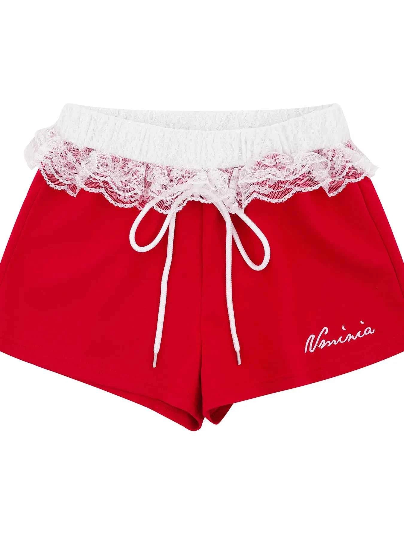Lace Detail Shorts Red e690f09dbfa64abc91825085e8b384be-Max-Origin