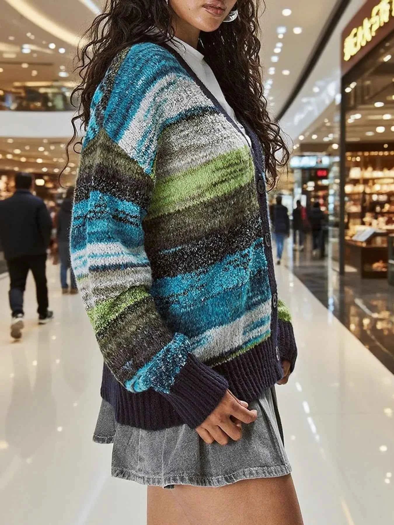 Gradient Stripe Button-Up Cardigan