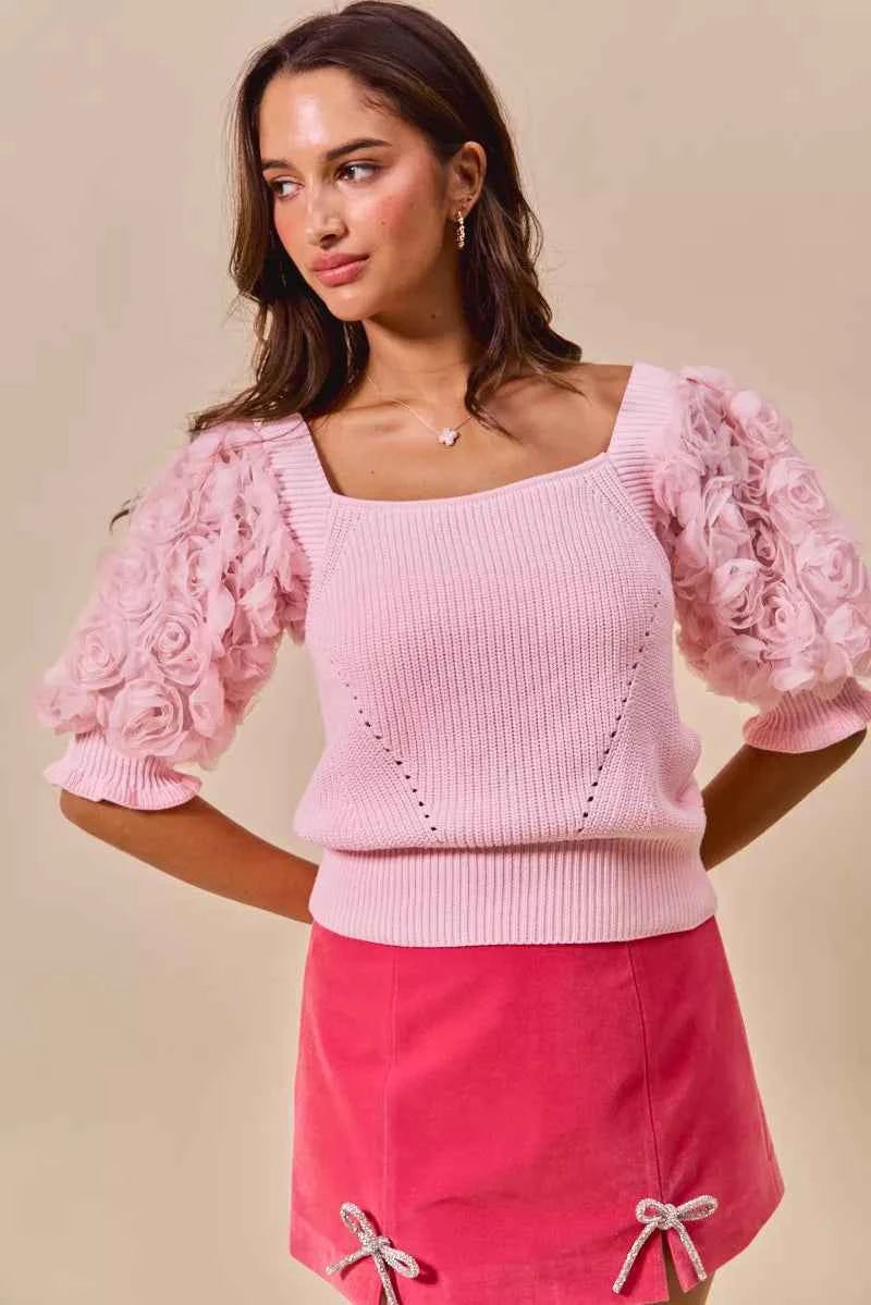 SO ME Rosette Sleeves Square Neck Sweater Knit Top e697580b-e779-4a45-8178-7f92fdf29c88-Max-Origin