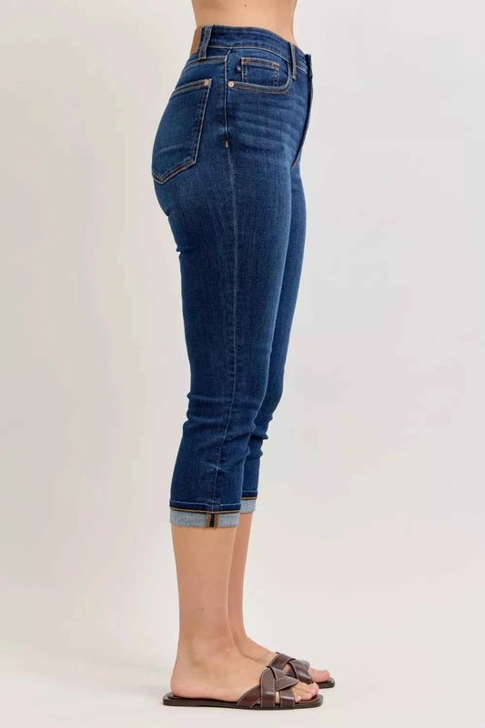 Judy Blue High Waist Capri Jeans with Single Cuff e6a6122323b946f68785e6e7fc3cb17e-Max-Origin