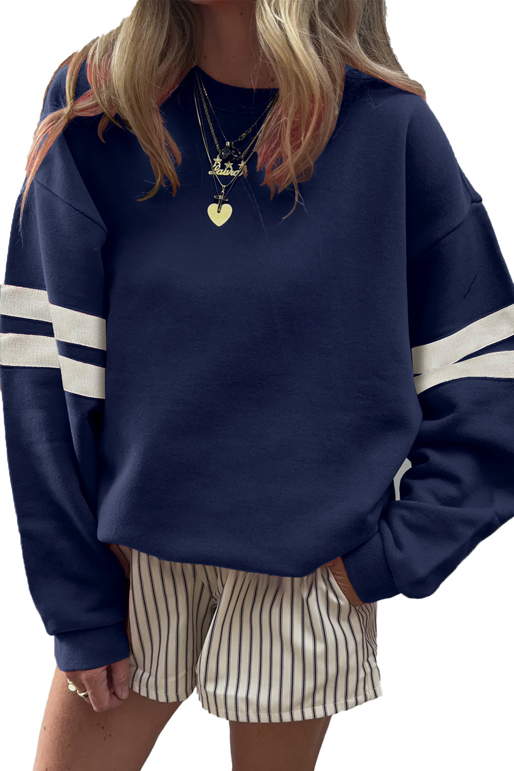 Orange Preppy Striped Sleeve Loose Sweatshirt e6a707c015eaea5f