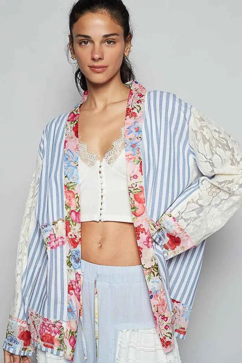 POL Lace Long Sleeve Striped Cardigan with Floral Patchwork Detail e6adab4f-abda-41d3-8274-ea09baacec0b-Max-Origin