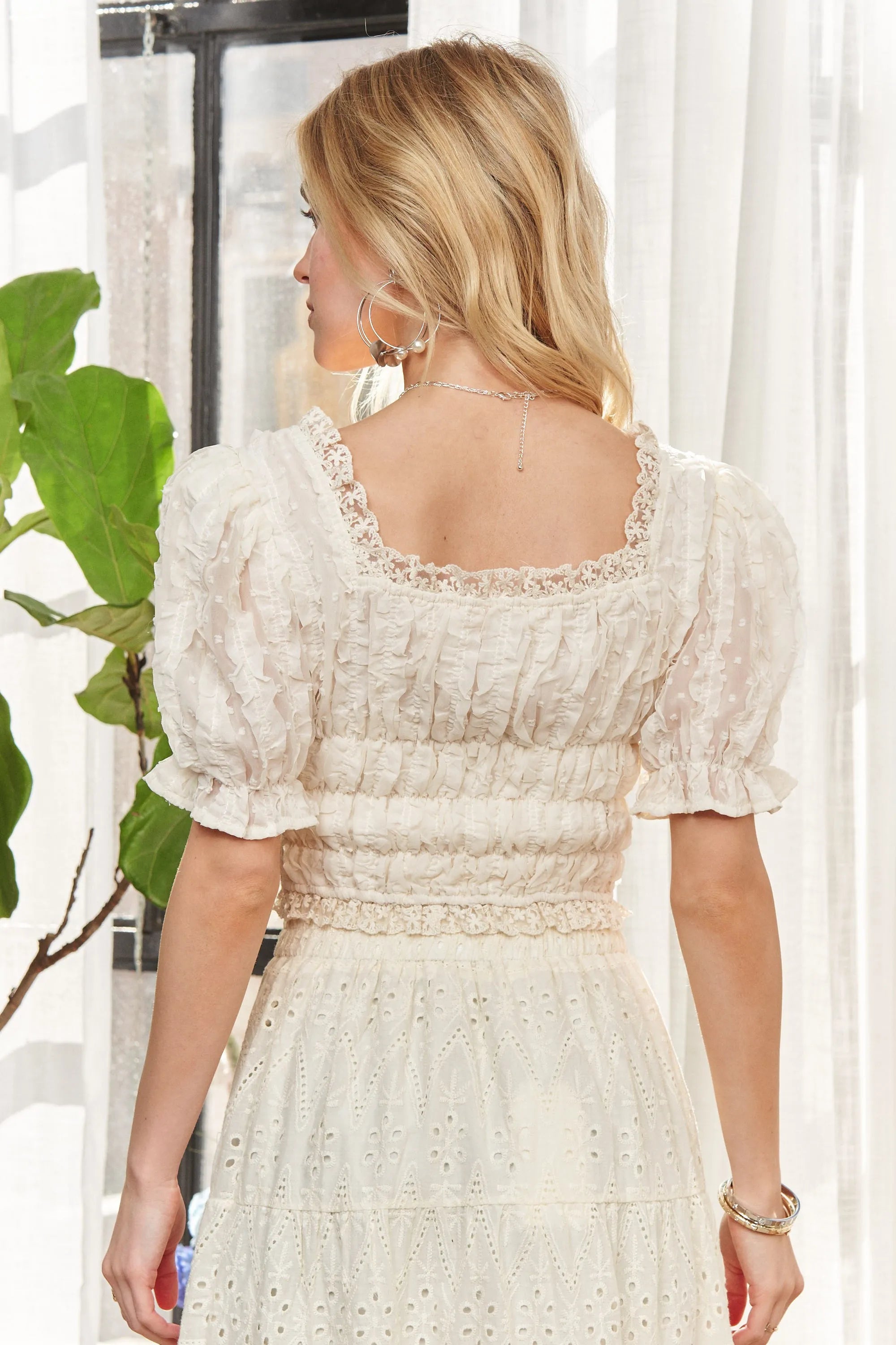 ADORA Lace Smocked Waist Peasant Top e6afc324220a4688b7cd1b4df6066a17-Max-Origin