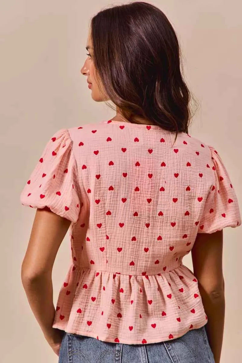 SO ME All Over Heart Ribbon Tie Baby Doll Valentine Blouse e6baecb19668496d9615c2da2937f8ed-Max-Origin