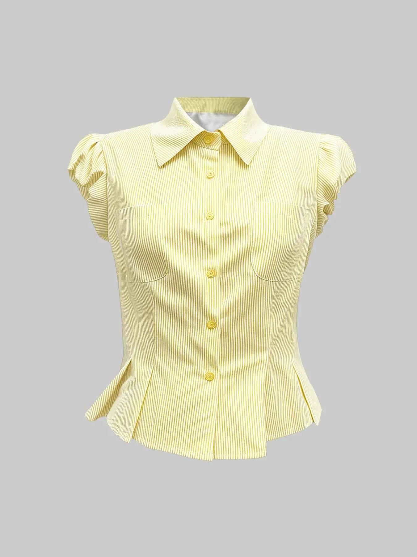 Striped Puff Sleeve Button-Up Shirt e6bd9f9b424247a39691302e4ffc2c0a-Max-Origin