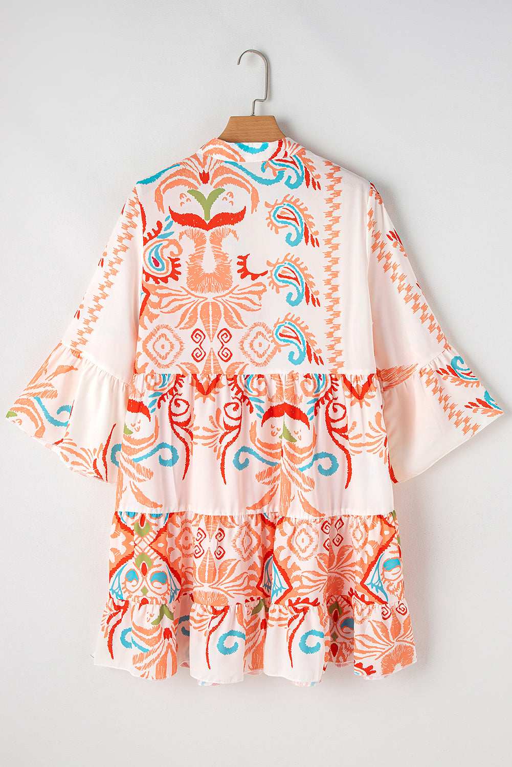 White Ethnic Print Boho Button Tiered Mini Dress e6c96084acdd5546-_6