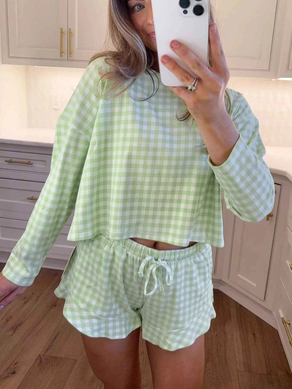 Gingham Print Round Neck Top and Shorts Set e6cf52a7-20fc-472e-bf3c-c4f248db6d48-Max-Origin
