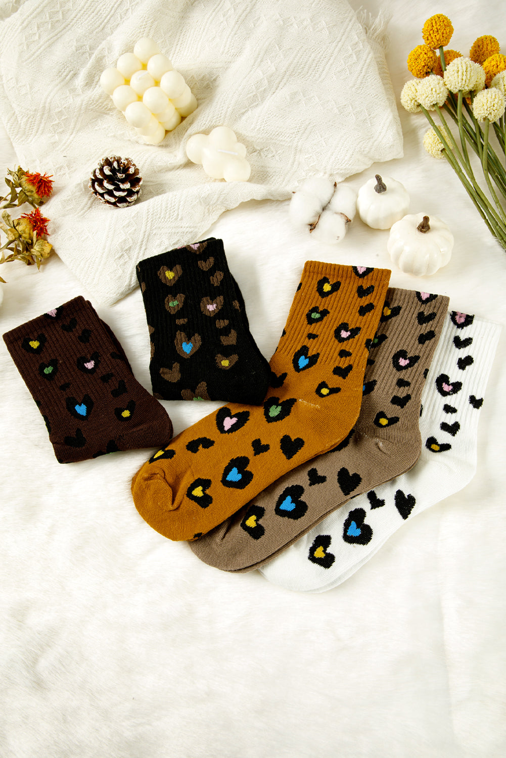 Bristol Black 5 Pairs Ribbed Trim Heart Leopard Print Socks e6d20819f7173cf7