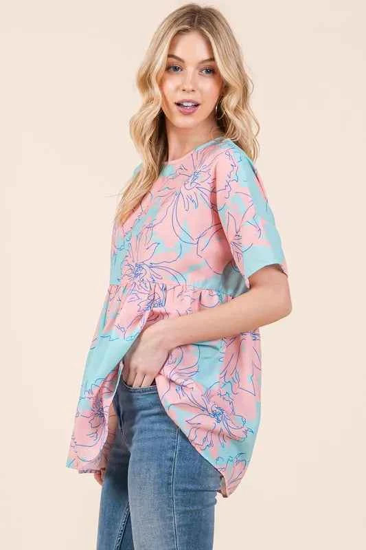 BOMBOM Floral Babydoll Tunic Top e6d2b5ed0dc44cd1aefaeecbff36e890-Max-Origin