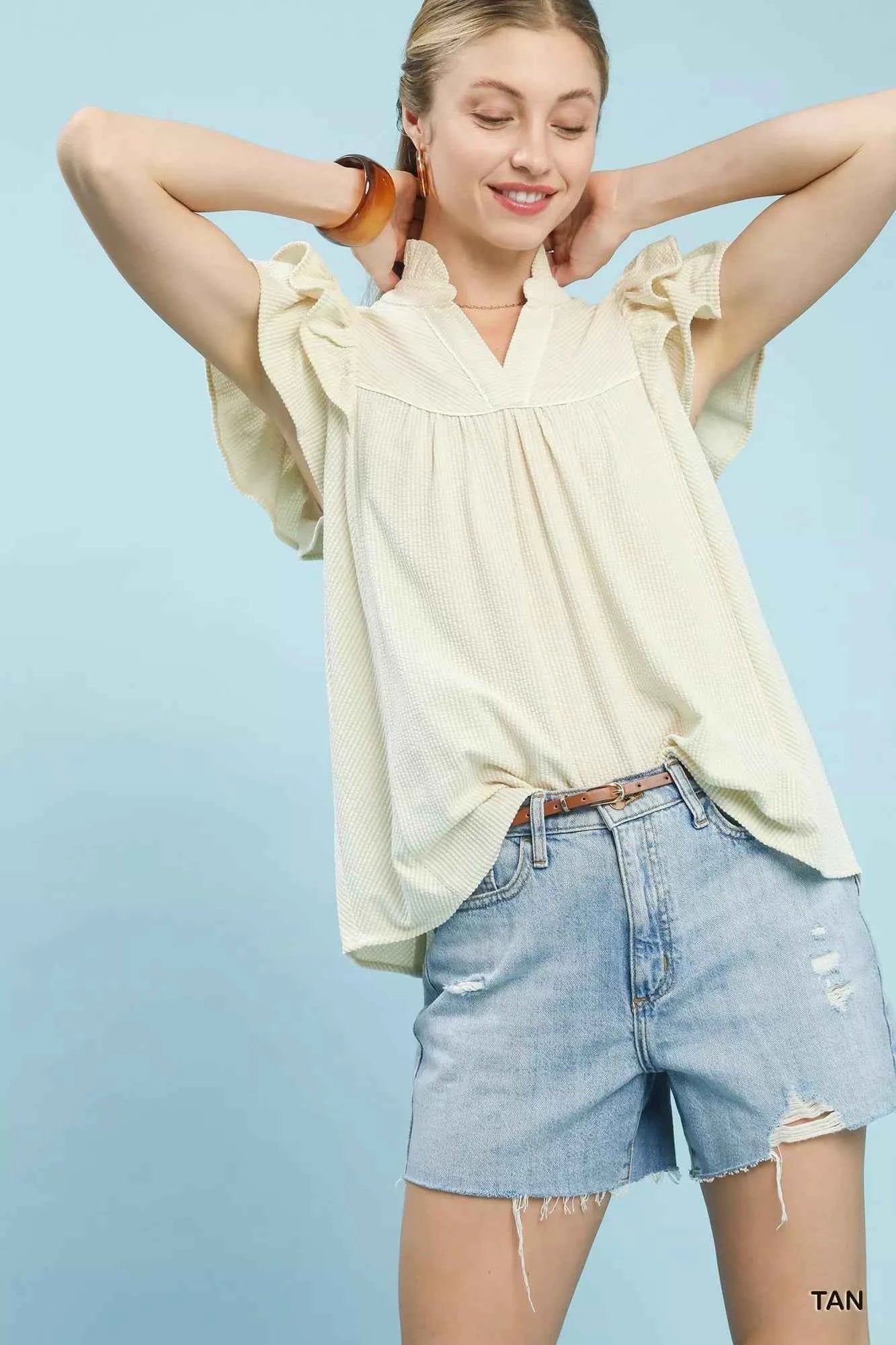 Umgee Ruffled Sleeve Textured Blouse e6dd80bb-d997-4932-9e5b-6a388f862325-Max-Origin