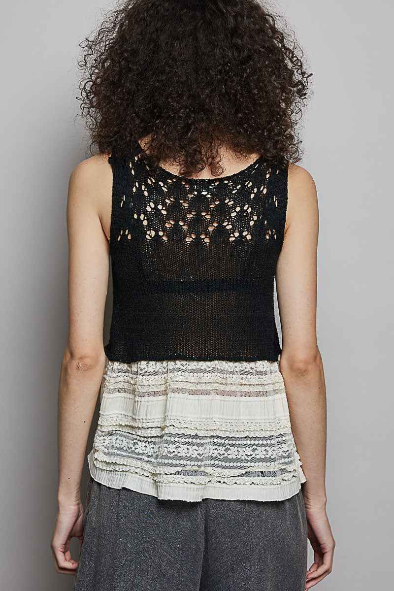 POL V-Neck Crochet Sweater Vest with Lace Trim e6e1accd-4527-45ab-968b-f146108ad002-Max