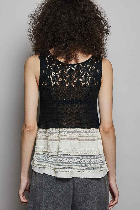 V-Neck Crochet Sweater Vest with Lace Trim e6e1accd-4527-45ab-968b-f146108ad002-Max