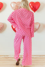 Checkerboard Print Long Sleeve Top and Pants Set e6e4b500-35c7-4a4c-8b44-fef94ee43ba4-Max