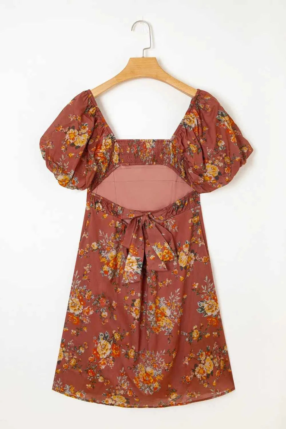 Floral Puff Sleeve Square Neck Knot Open Back Mini Dress e6f16096-8d62-408e-9105-da864383b70e-Max-Origin
