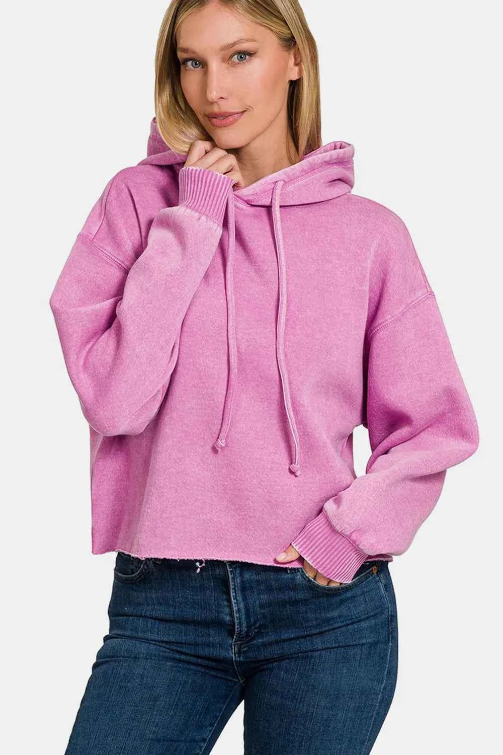 Zenana Acid Wash Fleece Cropped Hoodie Mauve e6f60835-b625-4084-a4db-8fc17f681c64-Max