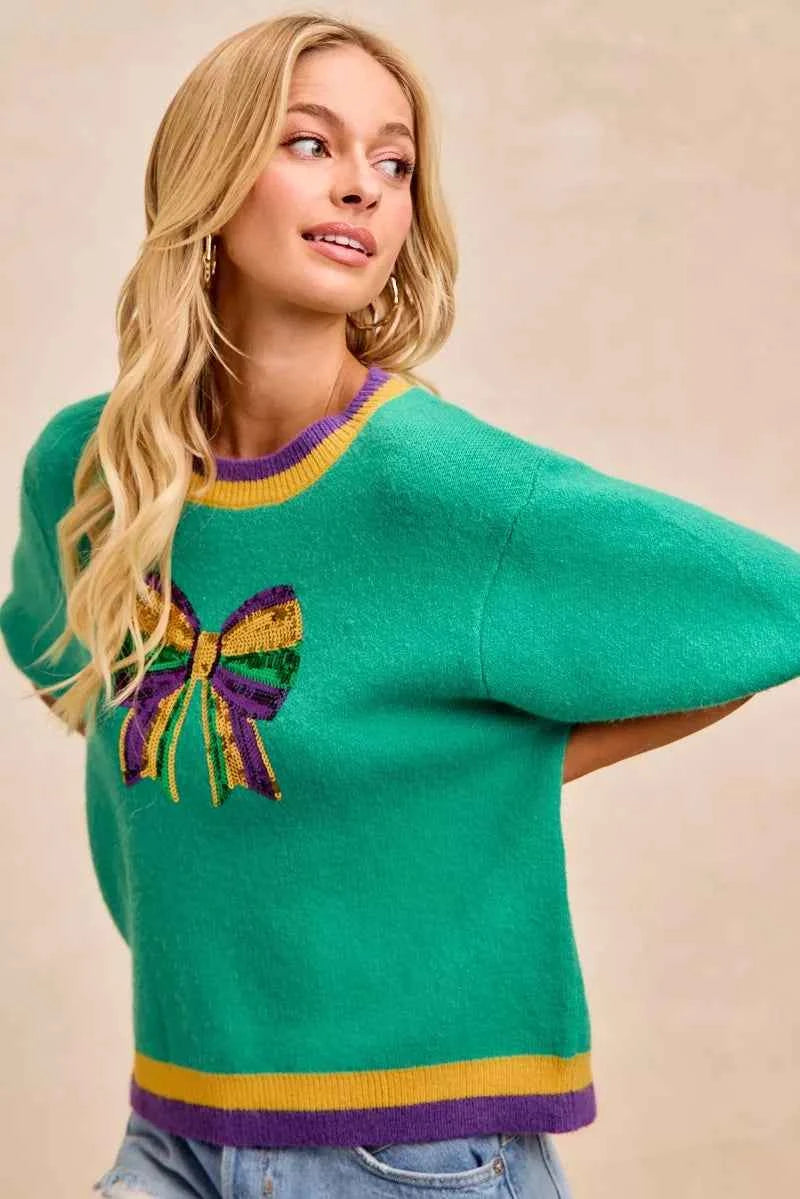 BiBi Mardi Gras Sequin Ribbon Patched Sweater e700f8ea079d4b48bb74519ad6eeacd6-Max-Origin