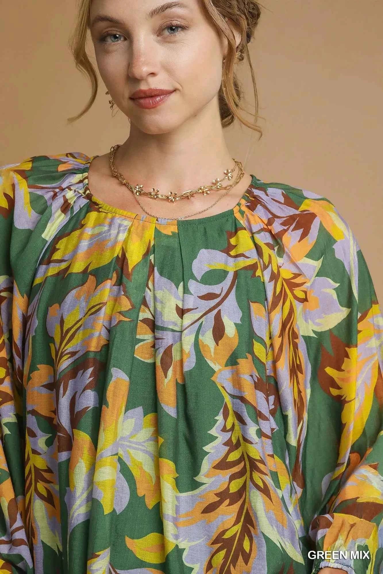 Umgee Mix Abstract Print Balloon Sleeve Blouse e7036cc0-48a2-48db-954f-2272fabb98d5-Max-Origin