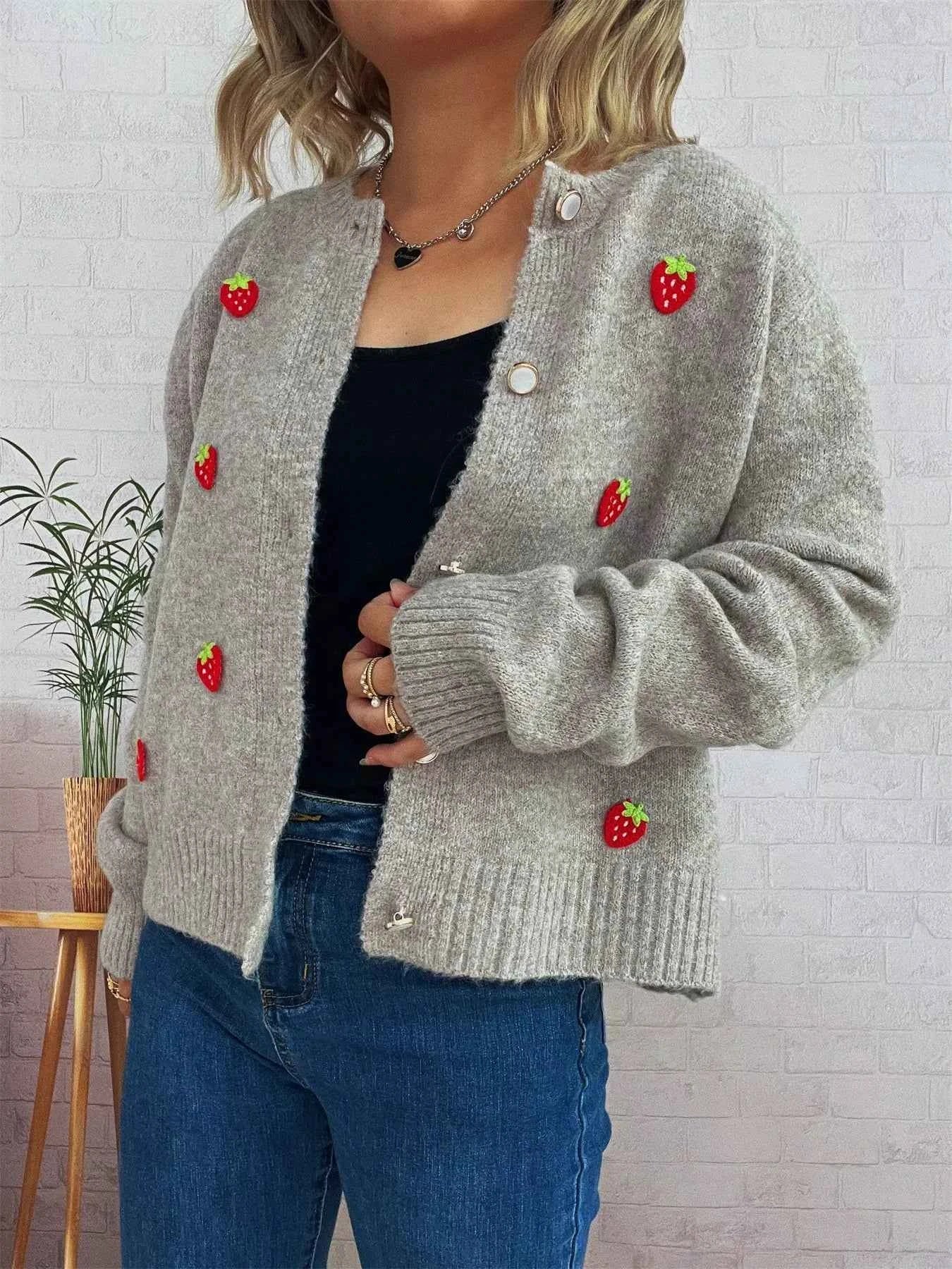 Strawberry Button Up Long Sleeve Cardigan e7049341-1abc-4689-a0f9-c88fe0a2ff24-Max-Origin