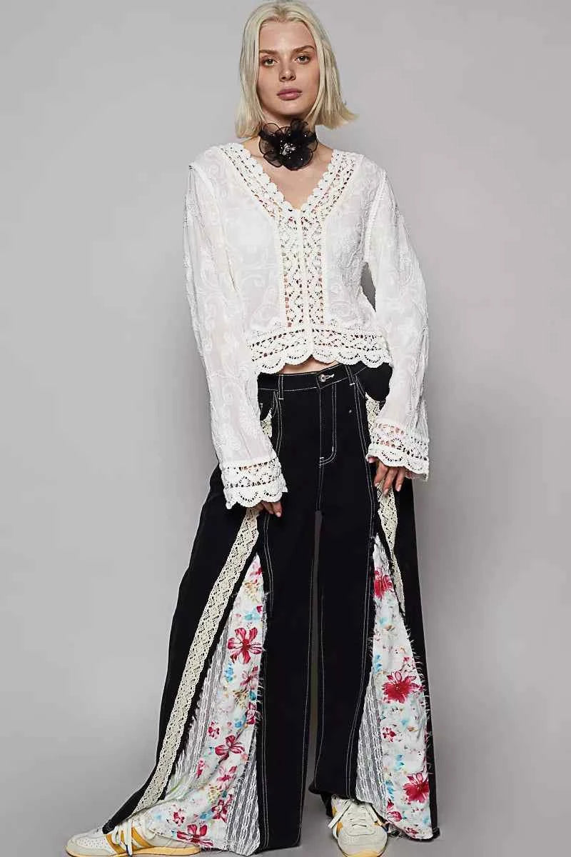 POL Long Sleeve Cropped Crochet Top with Floral Embroidery Detail e715411d-d785-4097-b9e5-5c4c13f60166-Max-Origin