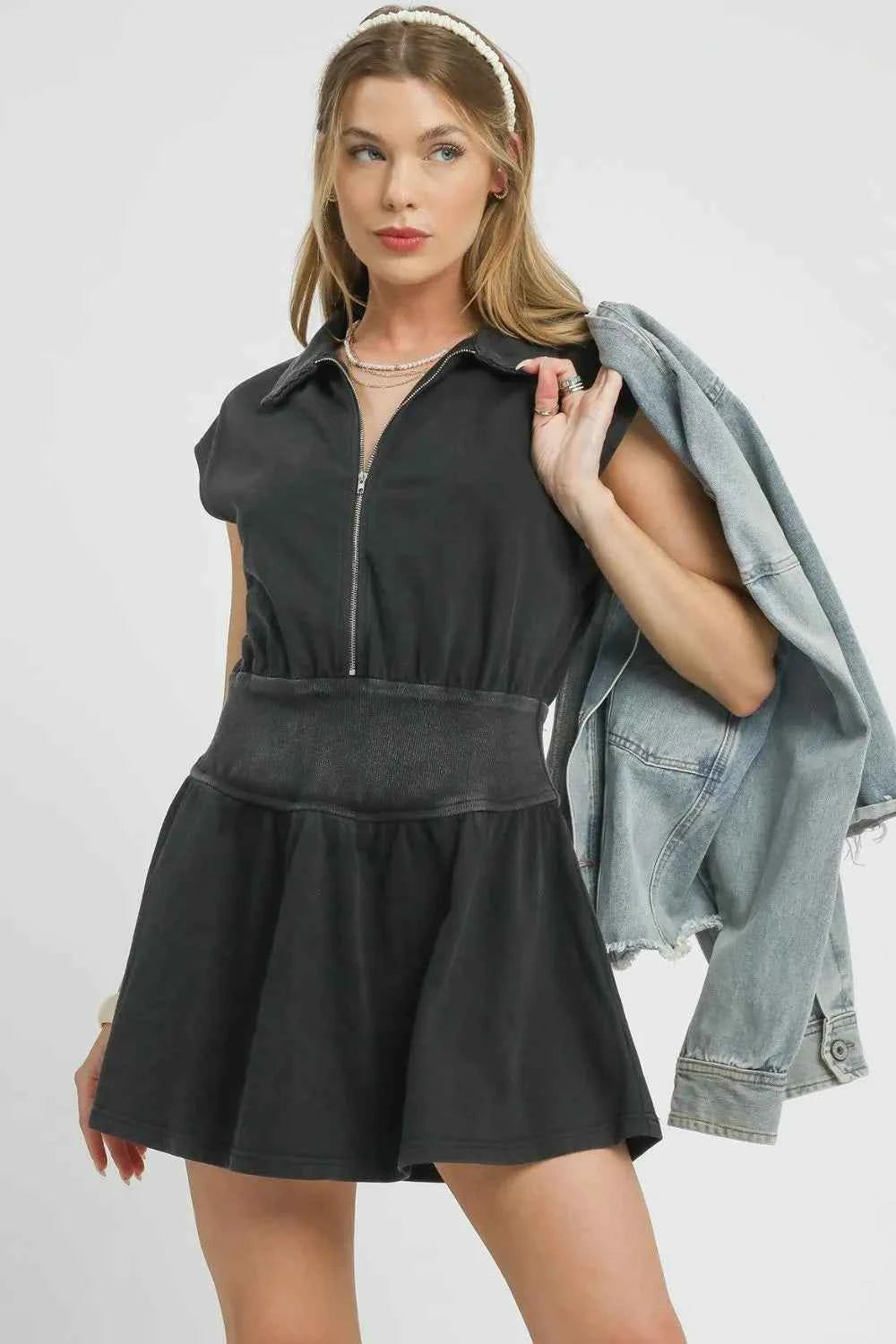 Umgee Zip Front Cap Sleeve Mini Dress Black e725c44d-8e61-4f31-bb50-6b988222176d-Max-Origin
