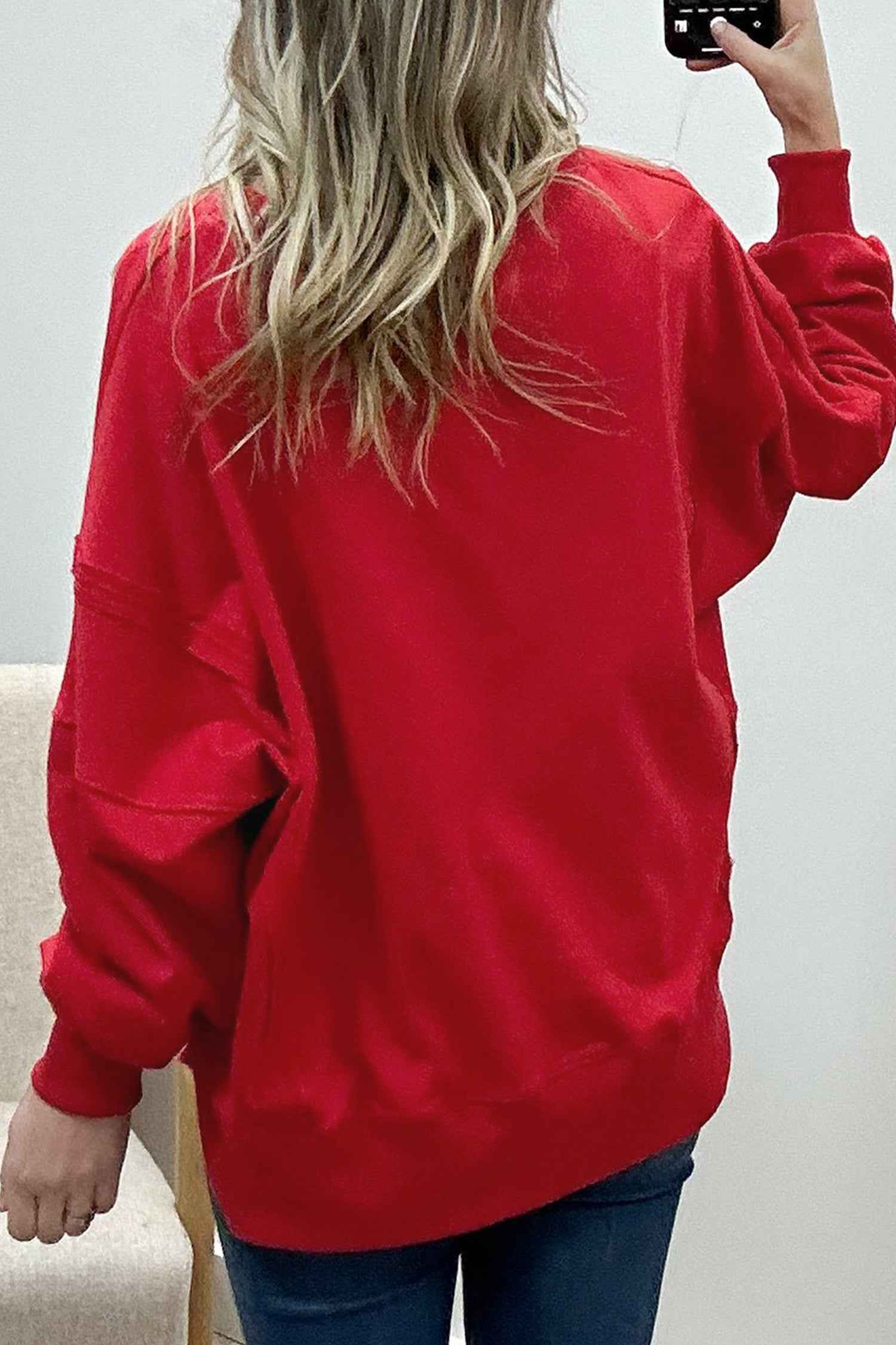 Racing Red Holly Jolly Embroidered Graphic Baggy Sweatshirt e72991d0389e256b