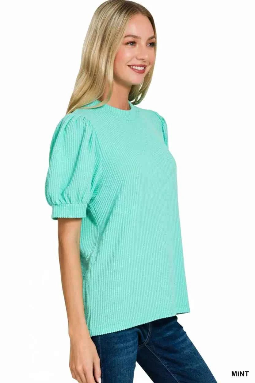 Zenana Raised Rib Puff Sleeve Top e72fb1e2-b92d-41e5-b9e6-503e2c221d5e-Max-Origin