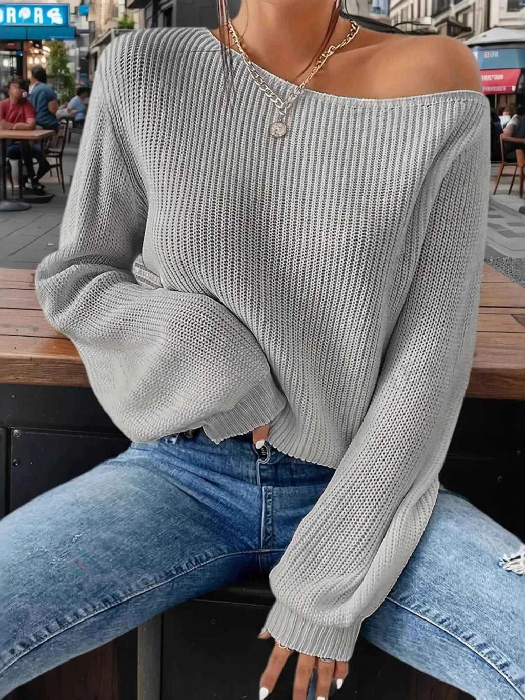 One-Shoulder Ribbed Knit Top with Relaxed Fit