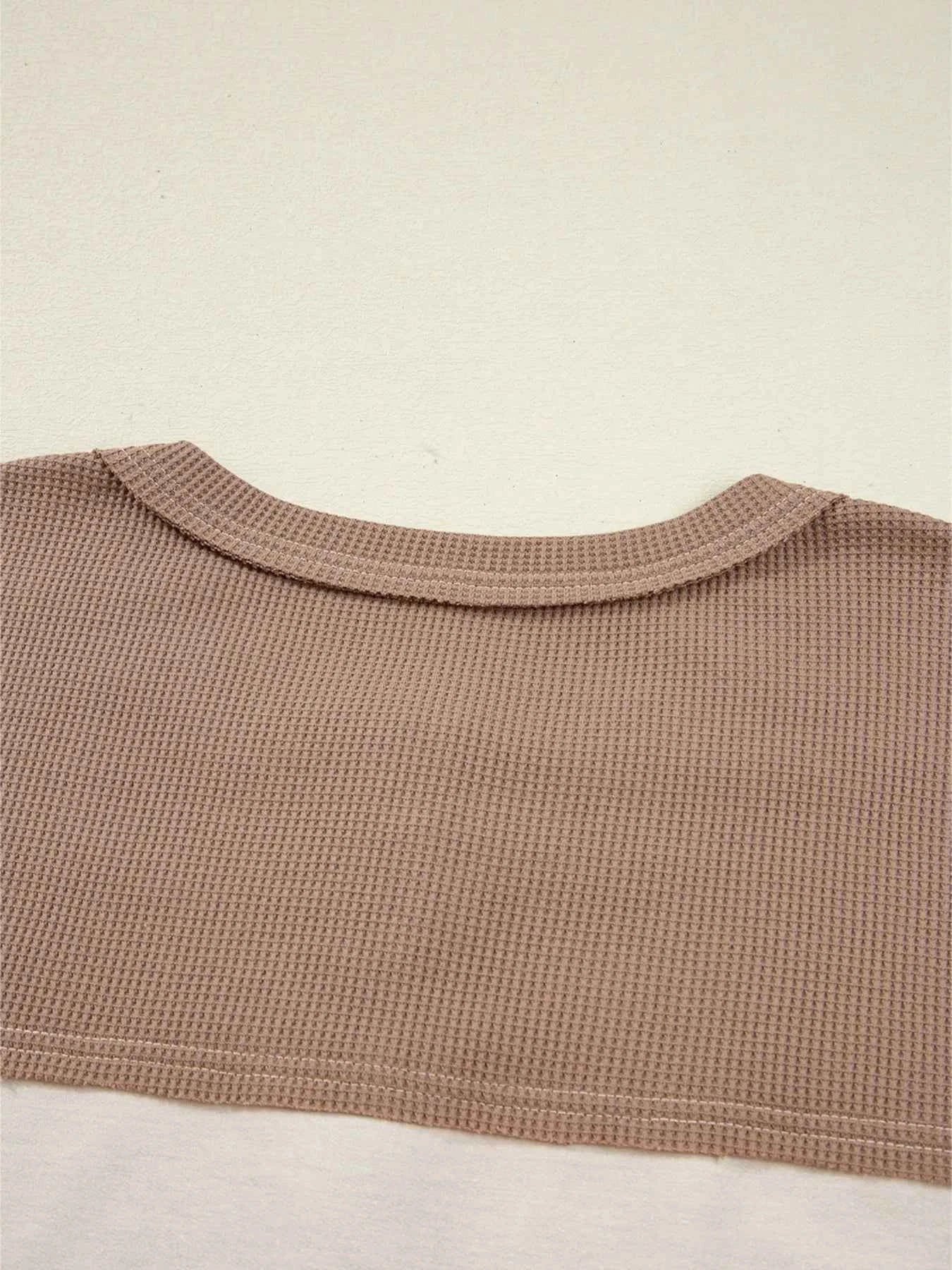 Color Block Waffled Loose Henley Top e7395339565645cfbba95006416a47af-Max-Origin