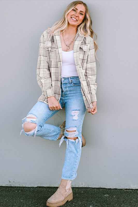 Plaid Removable Hood Buttoned Shacket e74ed33c-096b-481c-92fc-7143c1be4709