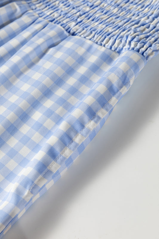 Myosotis Gingham Smocked High Waist Loose Pants e756f5413276dbe6