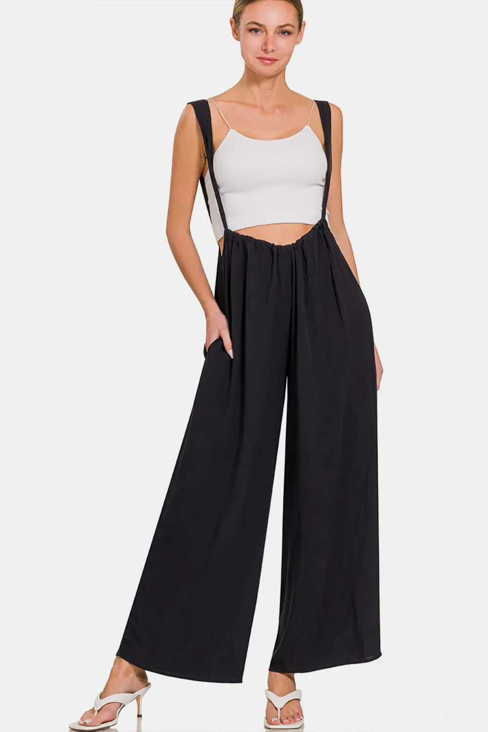 Zenana Tie Back Suspender Jumpsuit with Pockets BLACK e7581a73-243b-44b2-9c10-39dd088784f8-Max